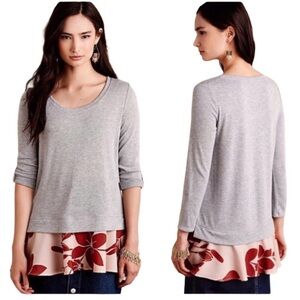 ANTHROPOLOGIE LITTLE YELLOW BUTTON Floral Twofer Top Grey S